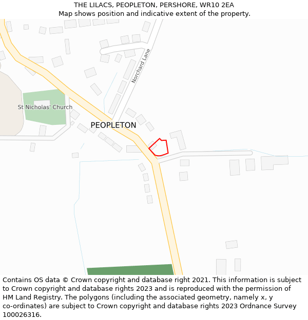 THE LILACS, PEOPLETON, PERSHORE, WR10 2EA: Location map and indicative extent of plot