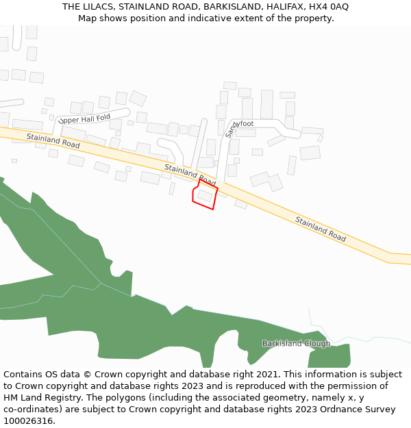 THE LILACS, STAINLAND ROAD, BARKISLAND, HALIFAX, HX4 0AQ: Location map and indicative extent of plot