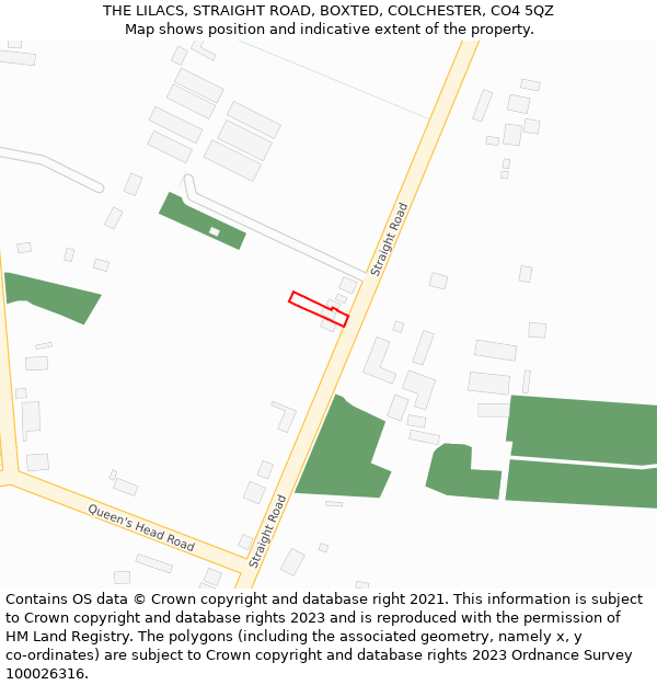 THE LILACS, STRAIGHT ROAD, BOXTED, COLCHESTER, CO4 5QZ: Location map and indicative extent of plot