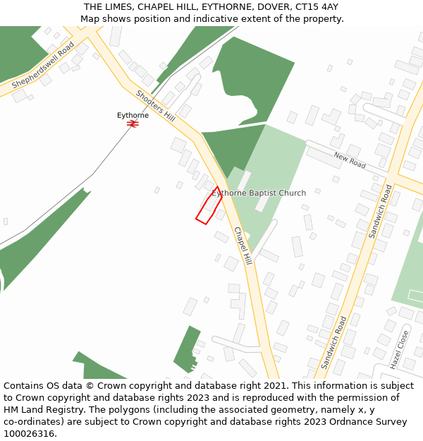 THE LIMES, CHAPEL HILL, EYTHORNE, DOVER, CT15 4AY: Location map and indicative extent of plot