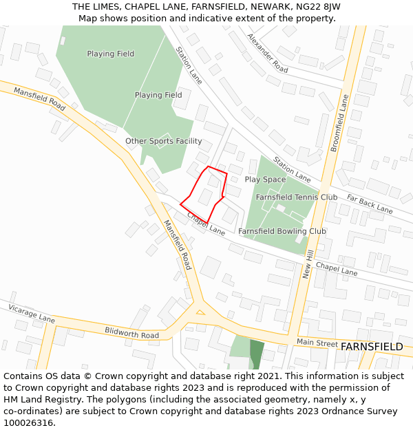 THE LIMES, CHAPEL LANE, FARNSFIELD, NEWARK, NG22 8JW: Location map and indicative extent of plot