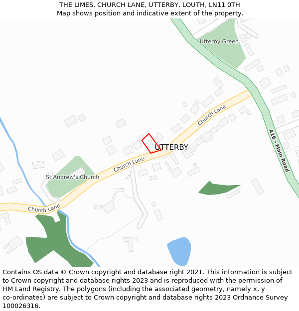 THE LIMES, CHURCH LANE, UTTERBY, LOUTH, LN11 0TH: Location map and indicative extent of plot