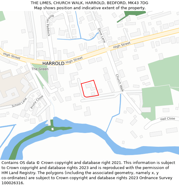 THE LIMES, CHURCH WALK, HARROLD, BEDFORD, MK43 7DG: Location map and indicative extent of plot