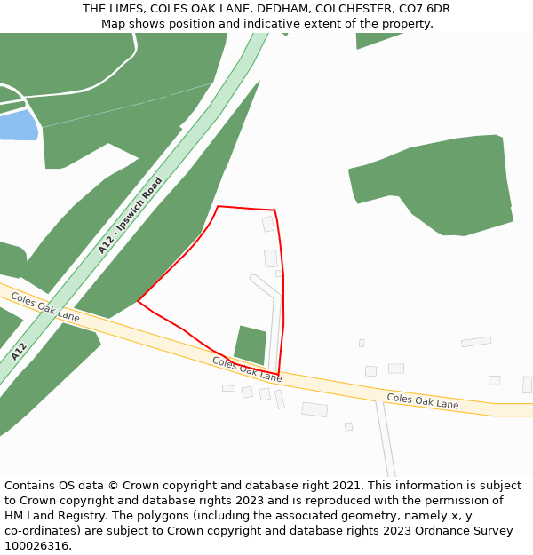 THE LIMES, COLES OAK LANE, DEDHAM, COLCHESTER, CO7 6DR: Location map and indicative extent of plot