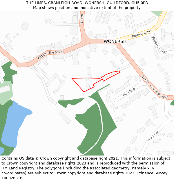 THE LIMES, CRANLEIGH ROAD, WONERSH, GUILDFORD, GU5 0PB: Location map and indicative extent of plot