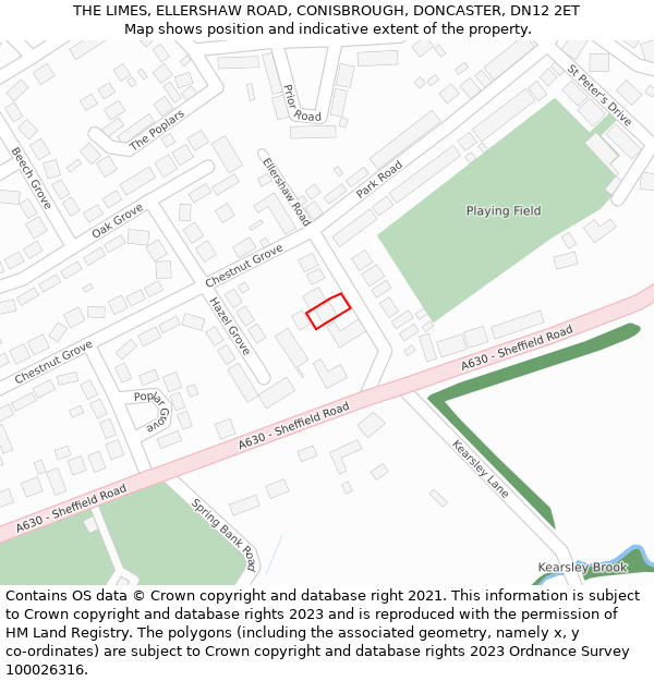 THE LIMES, ELLERSHAW ROAD, CONISBROUGH, DONCASTER, DN12 2ET: Location map and indicative extent of plot