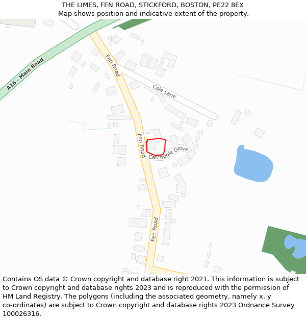 THE LIMES, FEN ROAD, STICKFORD, BOSTON, PE22 8EX: Location map and indicative extent of plot
