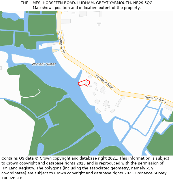 THE LIMES, HORSEFEN ROAD, LUDHAM, GREAT YARMOUTH, NR29 5QG: Location map and indicative extent of plot