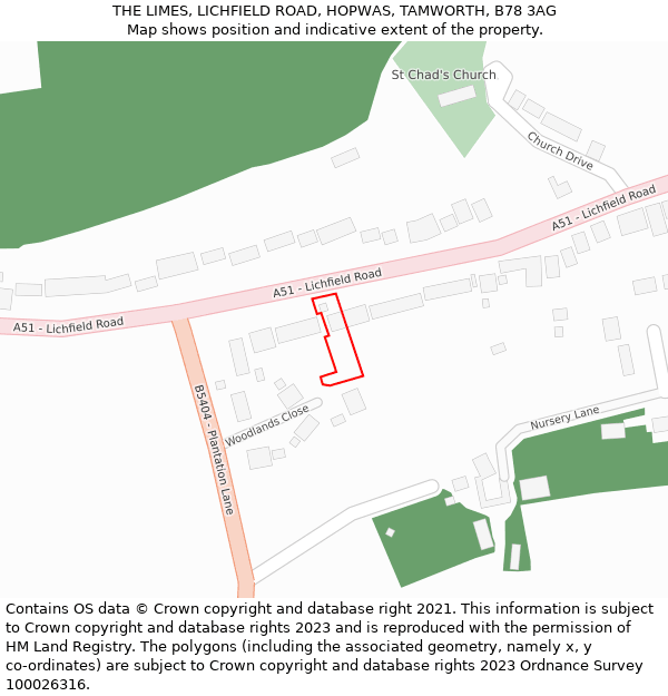 THE LIMES, LICHFIELD ROAD, HOPWAS, TAMWORTH, B78 3AG: Location map and indicative extent of plot