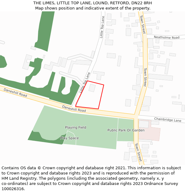 THE LIMES, LITTLE TOP LANE, LOUND, RETFORD, DN22 8RH: Location map and indicative extent of plot