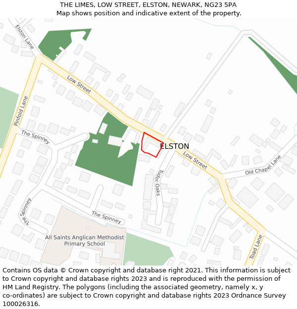 THE LIMES, LOW STREET, ELSTON, NEWARK, NG23 5PA: Location map and indicative extent of plot