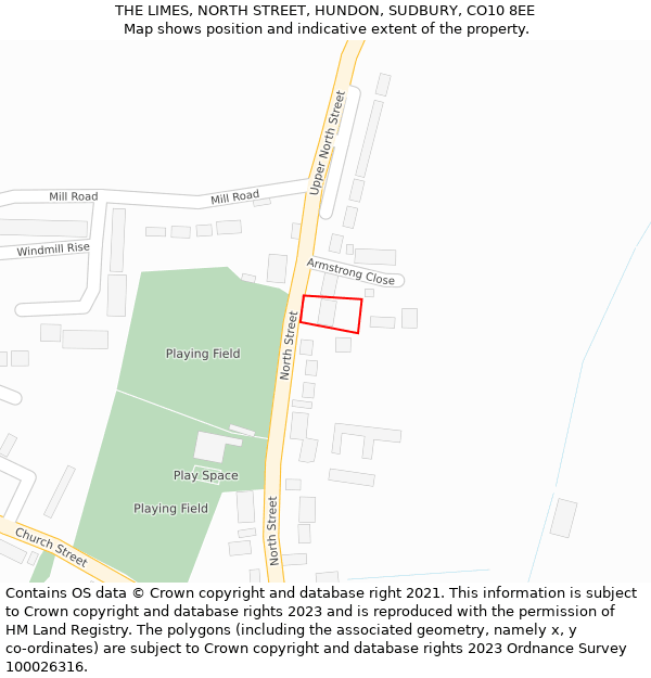 THE LIMES, NORTH STREET, HUNDON, SUDBURY, CO10 8EE: Location map and indicative extent of plot