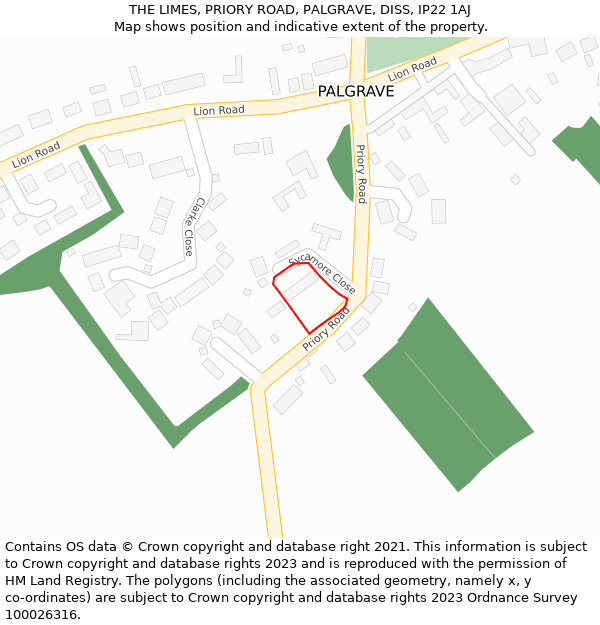 THE LIMES, PRIORY ROAD, PALGRAVE, DISS, IP22 1AJ: Location map and indicative extent of plot