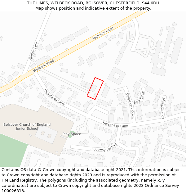 THE LIMES, WELBECK ROAD, BOLSOVER, CHESTERFIELD, S44 6DH: Location map and indicative extent of plot