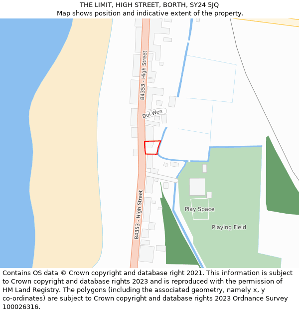THE LIMIT, HIGH STREET, BORTH, SY24 5JQ: Location map and indicative extent of plot