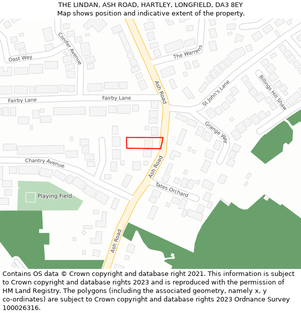 THE LINDAN, ASH ROAD, HARTLEY, LONGFIELD, DA3 8EY: Location map and indicative extent of plot