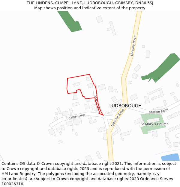 THE LINDENS, CHAPEL LANE, LUDBOROUGH, GRIMSBY, DN36 5SJ: Location map and indicative extent of plot