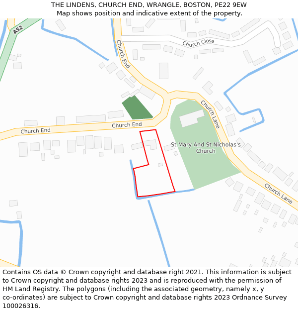 THE LINDENS, CHURCH END, WRANGLE, BOSTON, PE22 9EW: Location map and indicative extent of plot
