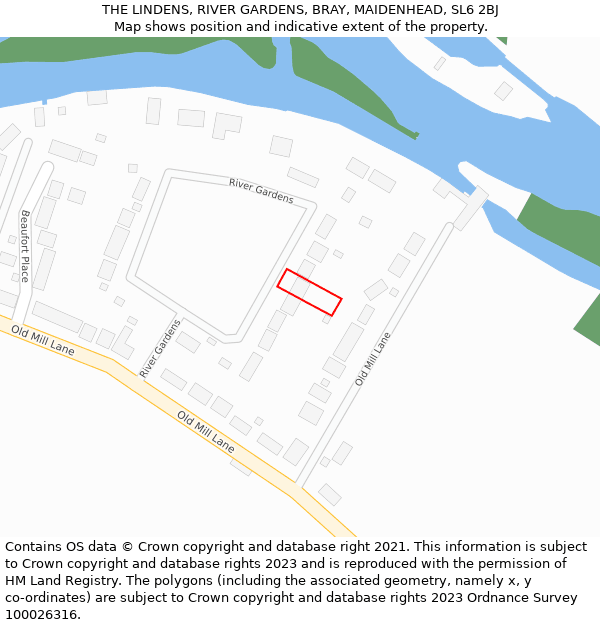 THE LINDENS, RIVER GARDENS, BRAY, MAIDENHEAD, SL6 2BJ: Location map and indicative extent of plot