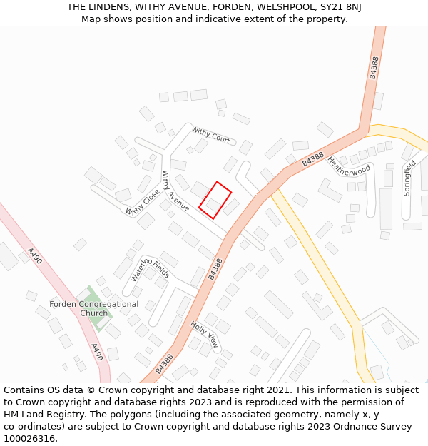 THE LINDENS, WITHY AVENUE, FORDEN, WELSHPOOL, SY21 8NJ: Location map and indicative extent of plot