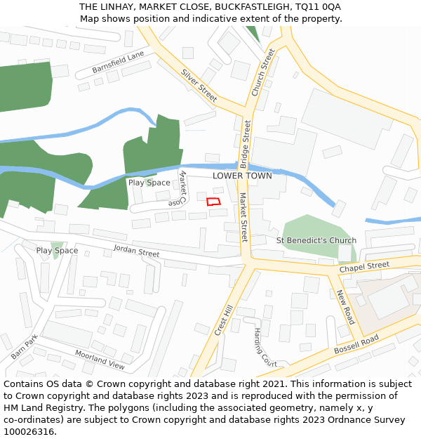 THE LINHAY, MARKET CLOSE, BUCKFASTLEIGH, TQ11 0QA: Location map and indicative extent of plot