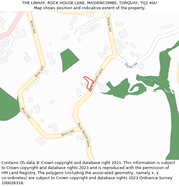 THE LINHAY, ROCK HOUSE LANE, MAIDENCOMBE, TORQUAY, TQ1 4SU: Location map and indicative extent of plot