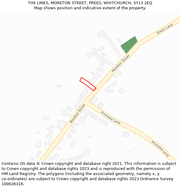 THE LINKS, MORETON STREET, PREES, WHITCHURCH, SY13 2EQ: Location map and indicative extent of plot