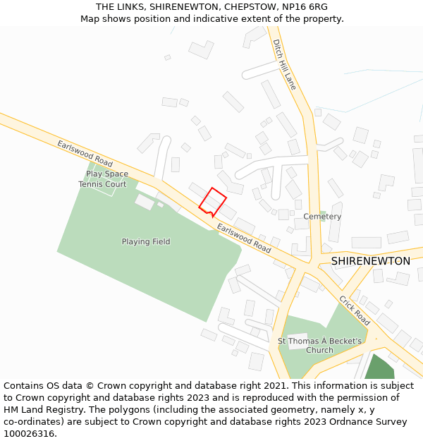 THE LINKS, SHIRENEWTON, CHEPSTOW, NP16 6RG: Location map and indicative extent of plot
