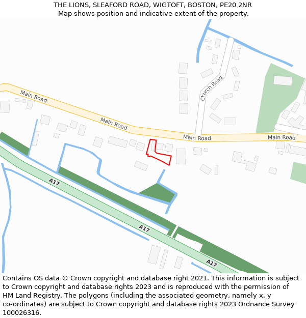 THE LIONS, SLEAFORD ROAD, WIGTOFT, BOSTON, PE20 2NR: Location map and indicative extent of plot