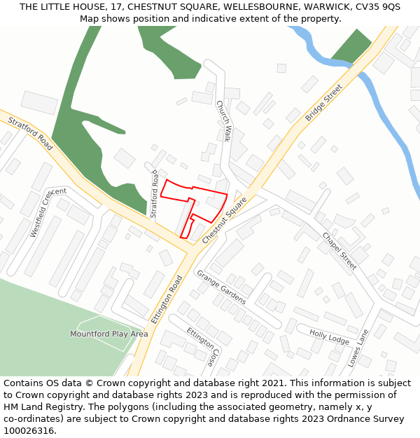 THE LITTLE HOUSE, 17, CHESTNUT SQUARE, WELLESBOURNE, WARWICK, CV35 9QS: Location map and indicative extent of plot