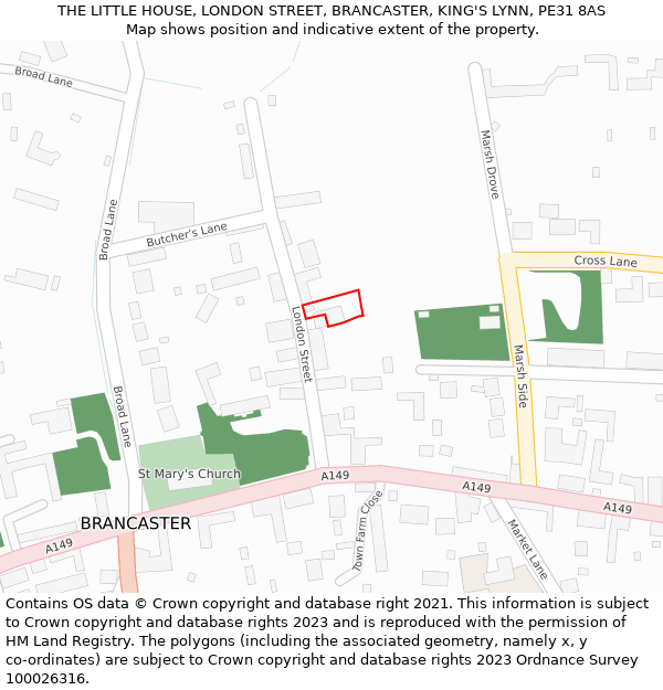 THE LITTLE HOUSE, LONDON STREET, BRANCASTER, KING'S LYNN, PE31 8AS: Location map and indicative extent of plot