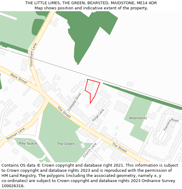 THE LITTLE LIMES, THE GREEN, BEARSTED, MAIDSTONE, ME14 4DR: Location map and indicative extent of plot