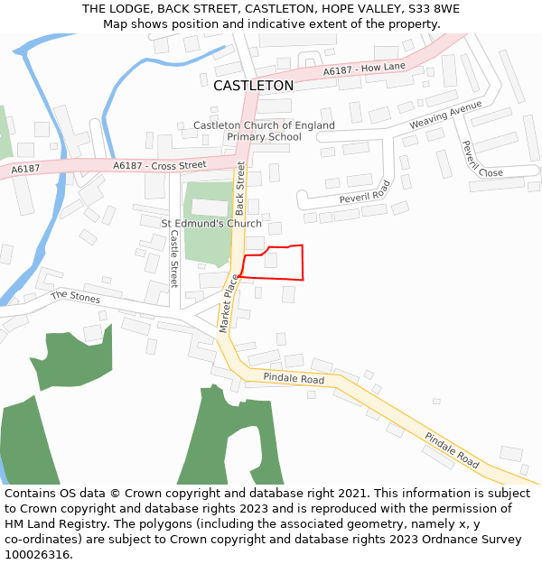 THE LODGE, BACK STREET, CASTLETON, HOPE VALLEY, S33 8WE: Location map and indicative extent of plot