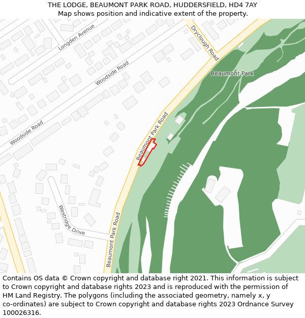 THE LODGE, BEAUMONT PARK ROAD, HUDDERSFIELD, HD4 7AY: Location map and indicative extent of plot