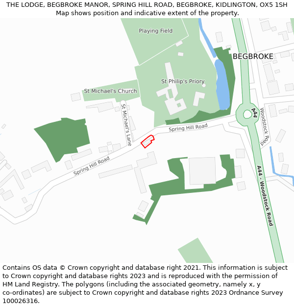 THE LODGE, BEGBROKE MANOR, SPRING HILL ROAD, BEGBROKE, KIDLINGTON, OX5 1SH: Location map and indicative extent of plot