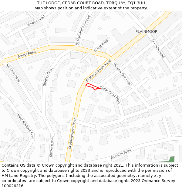 THE LODGE, CEDAR COURT ROAD, TORQUAY, TQ1 3HH: Location map and indicative extent of plot