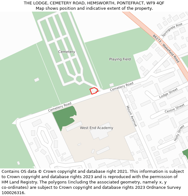 THE LODGE, CEMETERY ROAD, HEMSWORTH, PONTEFRACT, WF9 4QF: Location map and indicative extent of plot