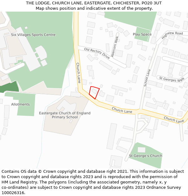 THE LODGE, CHURCH LANE, EASTERGATE, CHICHESTER, PO20 3UT: Location map and indicative extent of plot