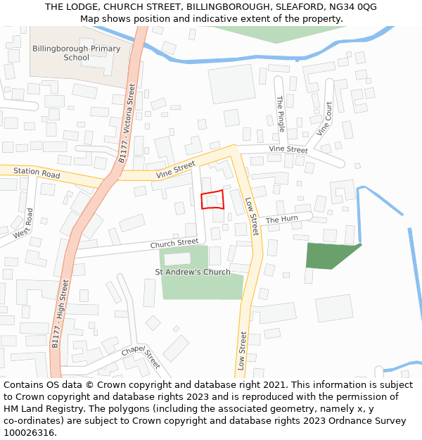 THE LODGE, CHURCH STREET, BILLINGBOROUGH, SLEAFORD, NG34 0QG: Location map and indicative extent of plot