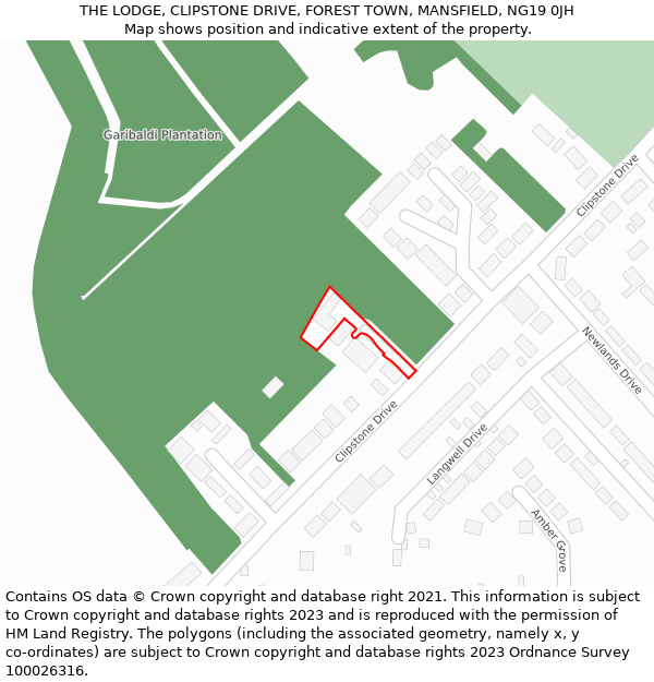 THE LODGE, CLIPSTONE DRIVE, FOREST TOWN, MANSFIELD, NG19 0JH: Location map and indicative extent of plot