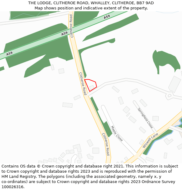 THE LODGE, CLITHEROE ROAD, WHALLEY, CLITHEROE, BB7 9AD: Location map and indicative extent of plot