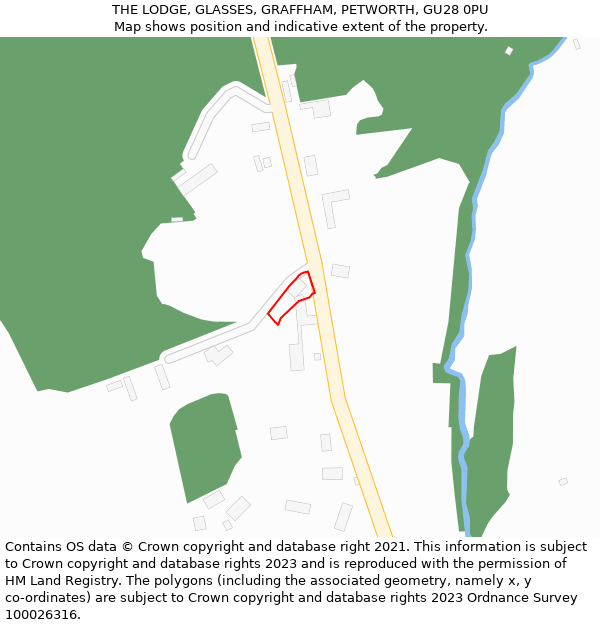 THE LODGE, GLASSES, GRAFFHAM, PETWORTH, GU28 0PU: Location map and indicative extent of plot