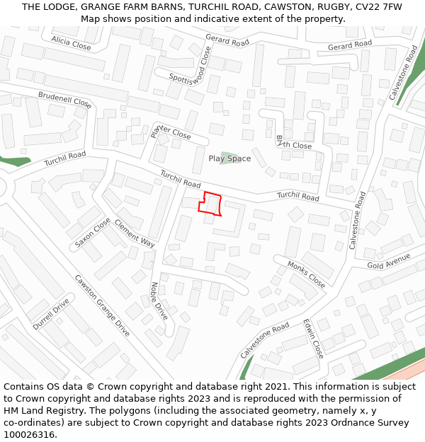 THE LODGE, GRANGE FARM BARNS, TURCHIL ROAD, CAWSTON, RUGBY, CV22 7FW: Location map and indicative extent of plot