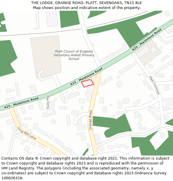 THE LODGE, GRANGE ROAD, PLATT, SEVENOAKS, TN15 8LE: Location map and indicative extent of plot