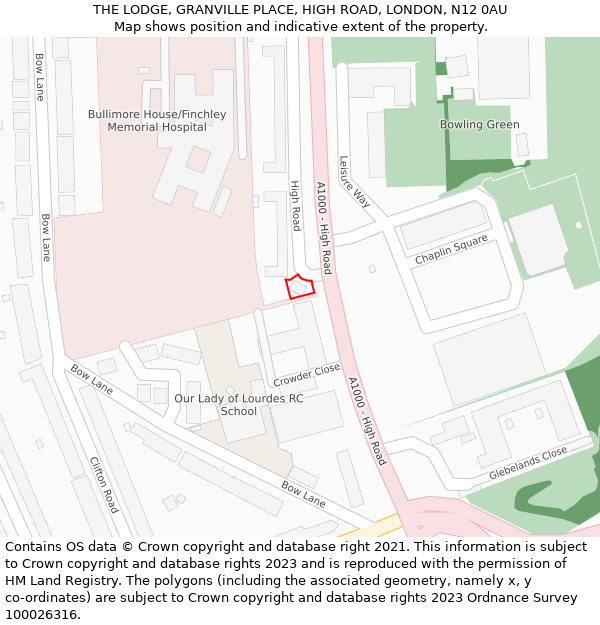 THE LODGE, GRANVILLE PLACE, HIGH ROAD, LONDON, N12 0AU: Location map and indicative extent of plot