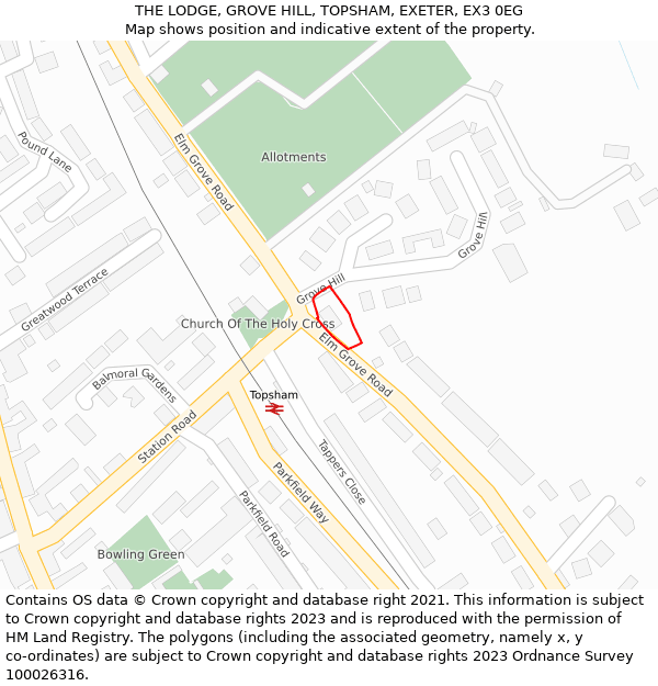 THE LODGE, GROVE HILL, TOPSHAM, EXETER, EX3 0EG: Location map and indicative extent of plot