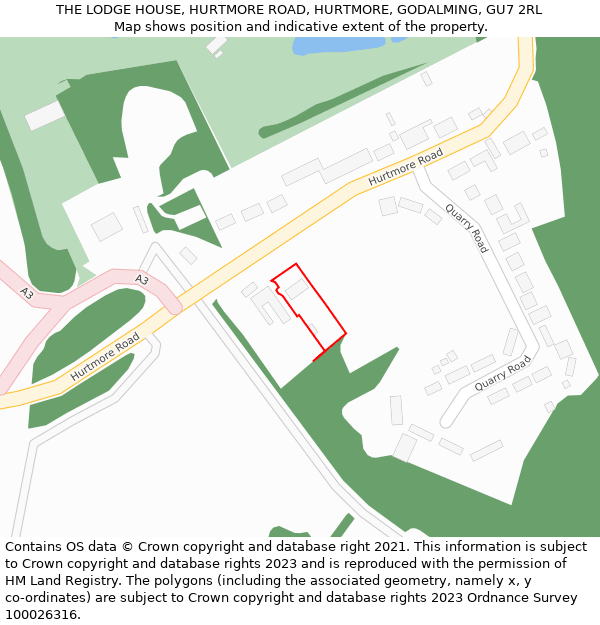 THE LODGE HOUSE, HURTMORE ROAD, HURTMORE, GODALMING, GU7 2RL: Location map and indicative extent of plot