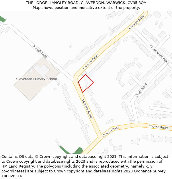 THE LODGE, LANGLEY ROAD, CLAVERDON, WARWICK, CV35 8QA: Location map and indicative extent of plot