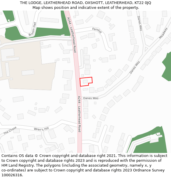 THE LODGE, LEATHERHEAD ROAD, OXSHOTT, LEATHERHEAD, KT22 0JQ: Location map and indicative extent of plot