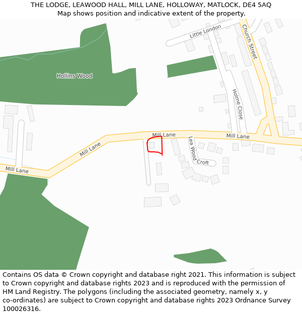 THE LODGE, LEAWOOD HALL, MILL LANE, HOLLOWAY, MATLOCK, DE4 5AQ: Location map and indicative extent of plot